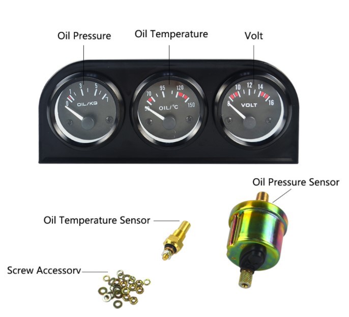 Instrumento de coche modificación instrumento de coche negro triple temperatura del agua temperatura del aceite presión de aceite voltímetro