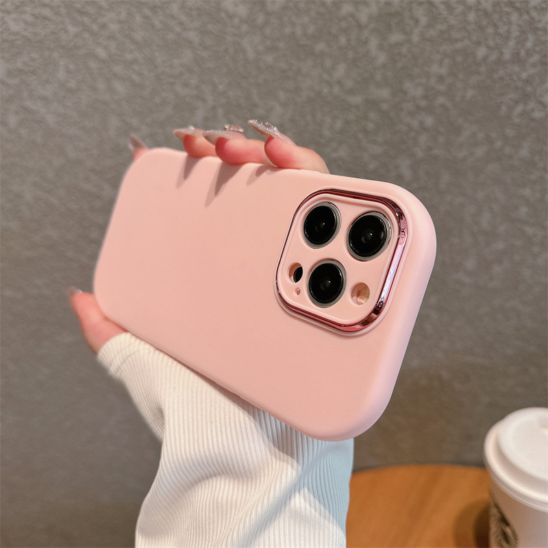 适用苹果16纯色手机壳iPhone14电镀镜头框13精孔12promax防摔软套|undefined