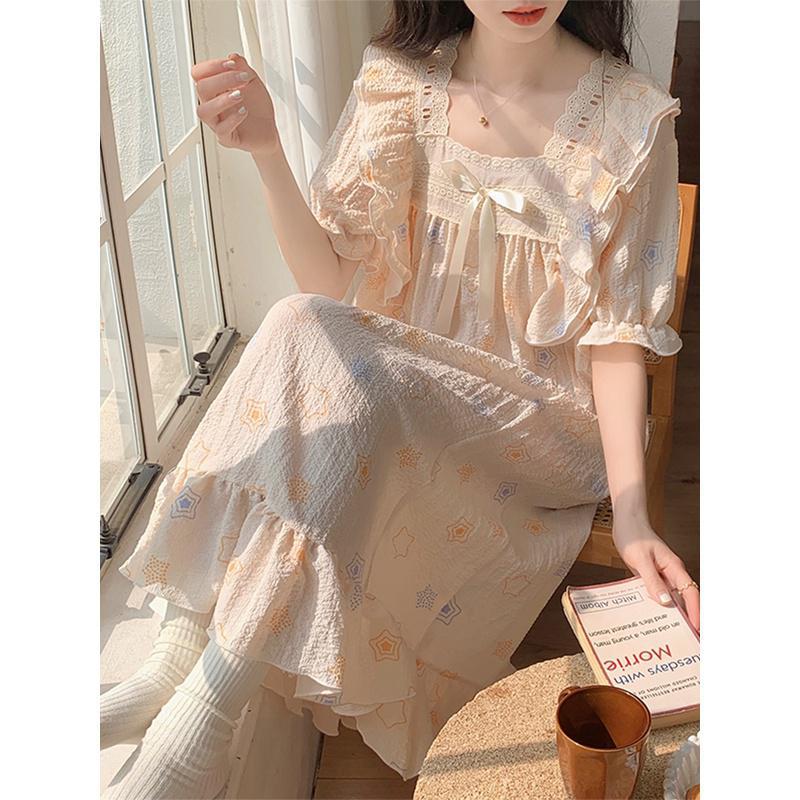 Camisón de verano de dibujos animados de las mujeres lindo dulce en línea celebridad manga corta estilo princesa pijamas verano homewear de las mujeres puede salir