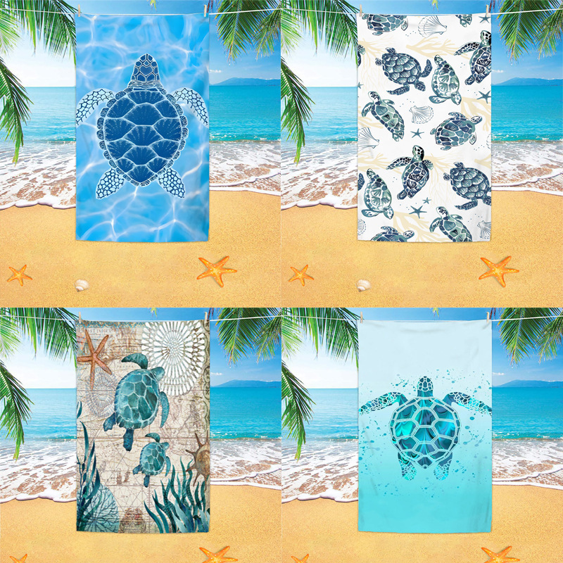 Jit Foreign Trade Hot-Selling Ocean Turtle Pattern Beach Towel, Ultra-Fine Fiber Absorbent Bath Towel, Quick-Drying Beach Towel
