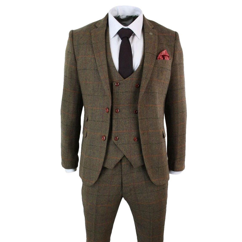 Cross-border foreign trade brown plaid woolen business casual suit, evening party suit, three-piece men's European and American suit Cross-border foreign trade brown plaid woolen business casual suit, evening party suit, three-piece men's European and American suit