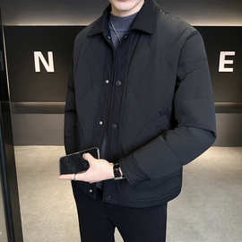2025新款翻领拼接羽绒服男加厚保暖抗寒外套上衣商务绅士爸爸冬装