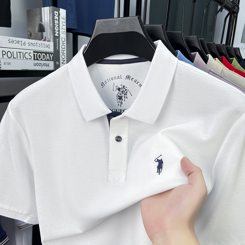 100% シルケット綿ポールブランド紳士服夏メンズ半袖 Tシャツラペル純綿高品質ポロシャツ男性用|undefined