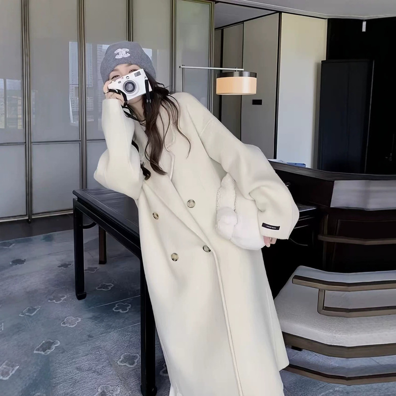 10% Cashmere Coat, High-End Classic Long Style, New Autumn and Winter Double-Sided Wool Coat for Women, Double-Breasted Woolen Coat 10% Cashmere Coat, High-End Classic Long Style, New Autumn and Winter Double-Sided Wool Coat for Women, Double-Breasted Woolen Coat