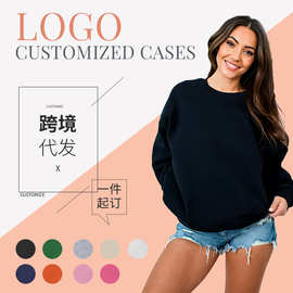 跨境热卖加绒卫衣支持图片、文字、logo等印花休闲宽松套头衫