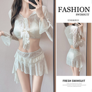 Swimsuit Women's Summer 2025 New Sexy Hot Spring Split Bikini Long-Sleeved Sun Protection Cover-Up to Cover Belly and Slimming Hot Spring