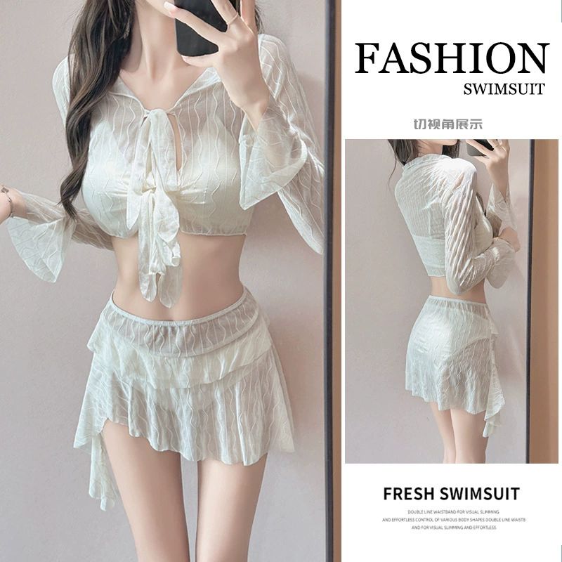 Купальник женский, лето 2025, новое сексуальное бикини с разрезом на весну, с длинными рукавами, солнцезащитная накидка для прикрытия живота и для похудения на горячих источниках