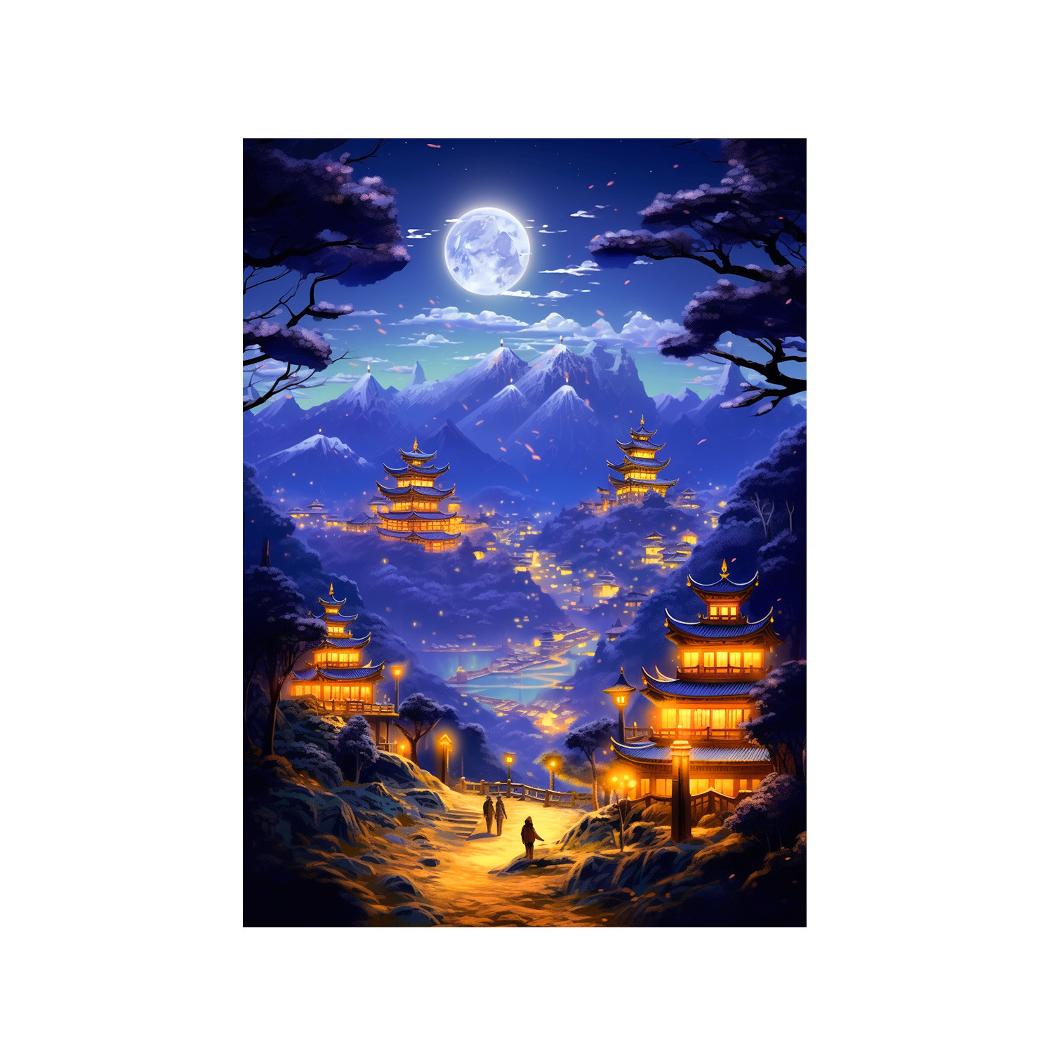 Mona Lisa real noche de bordado cruzado Chang 'an 2024 nuevo estilo antiguo paisaje paisaje paisaje decoración de la sala de estar