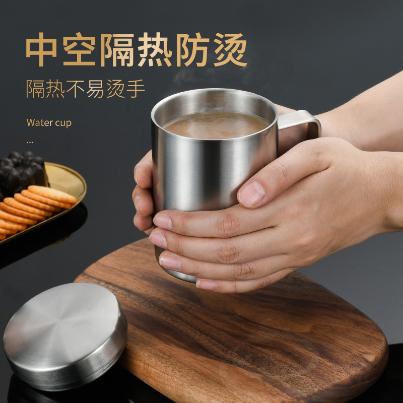 316不锈钢马克杯带手柄办公咖啡杯带盖口杯简约家用双层隔热水杯|undefined