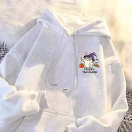 儿童美式复古连帽卫衣女童初中生保暖洋气时尚加厚圣诞节南瓜外套