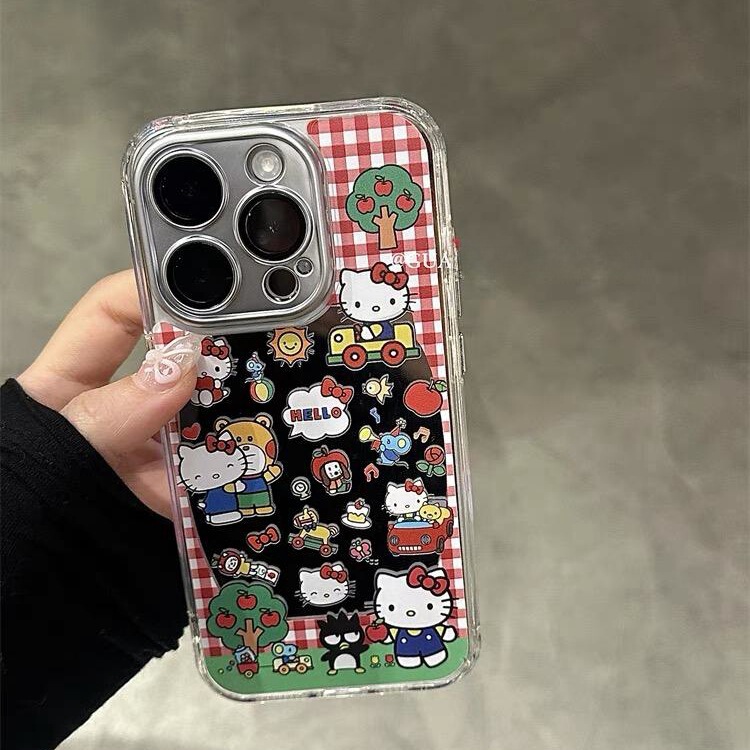 Suitable for Modified Machines, Xsmax Modified to 15Promax Red Grids Apple Tree Kt Cat Xr Modified to 14Pro Mobile Phone Hard Case