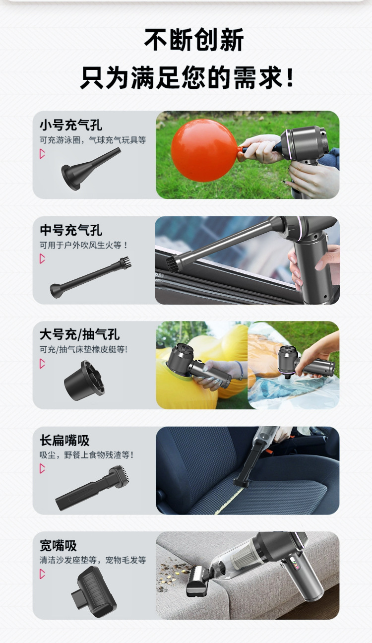 Car-Mounted Vacuum Cleaner and Air Inflator, Dual-Purpose, Portable, High Suction, Intelligent Dust Removal, Wireless Charging, Mini Car Vacuum Cleaner