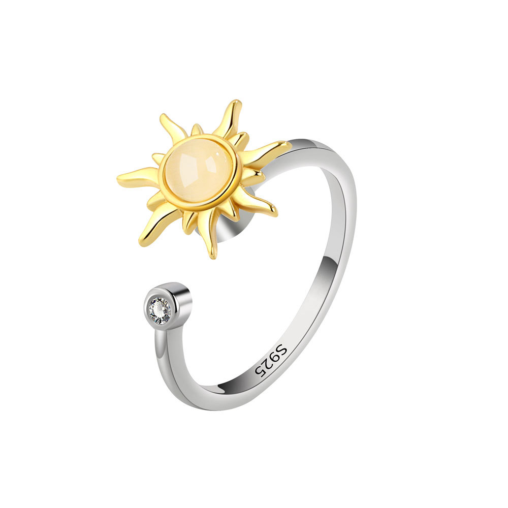 Sunflower Rotating Anxiety Ring Adjustable Open Stackable Band_voghion.com