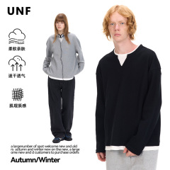 UNF秋冬新作アメリカ式偽2枚ワッフル純色長袖tシャツ320g丸首ニット男女