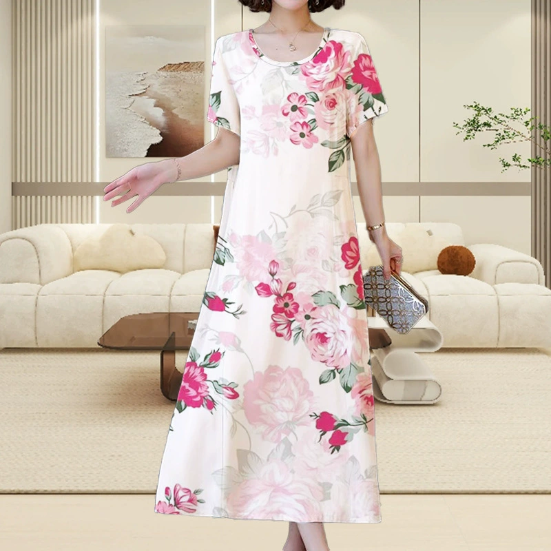 Высококачественное женское платье, новый летний стиль для мам, свободная утягивающая юбка с принтом, закрывающая живот, женская юбка средней длины больших размеров.