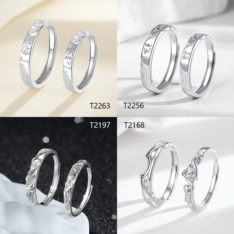 纯银999韩潮流时尚设计情侣对戒小众ins可刻字戒指七夕情人节礼物