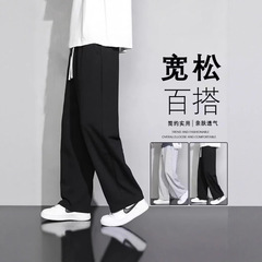 运动裤子春秋季薄款2025新款宽松直筒灰色卫裤青少年阔腿休闲长裤