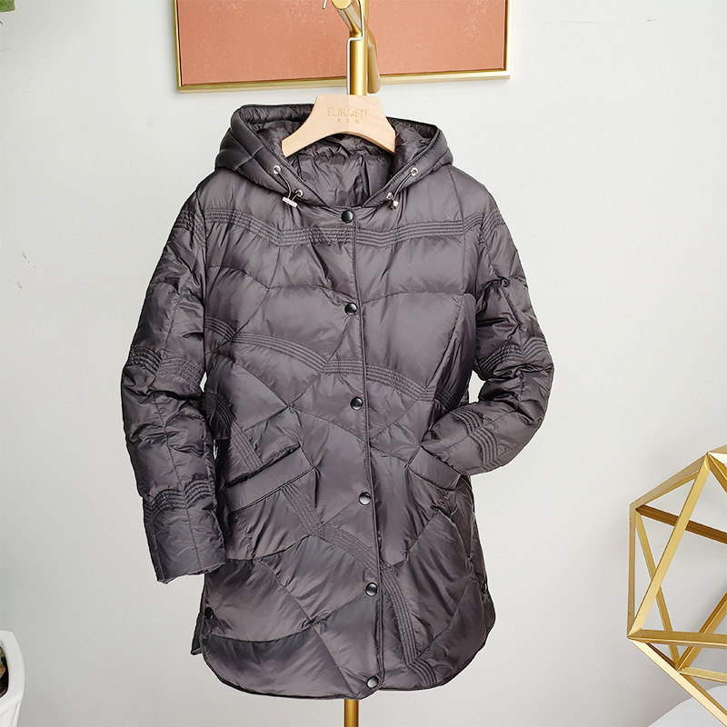 Autumn and Winter 2024 Women's Mid-Length down Jacket with High-End Design, Fashionable Hooded Coat with a Sense of Design and Cold Protection