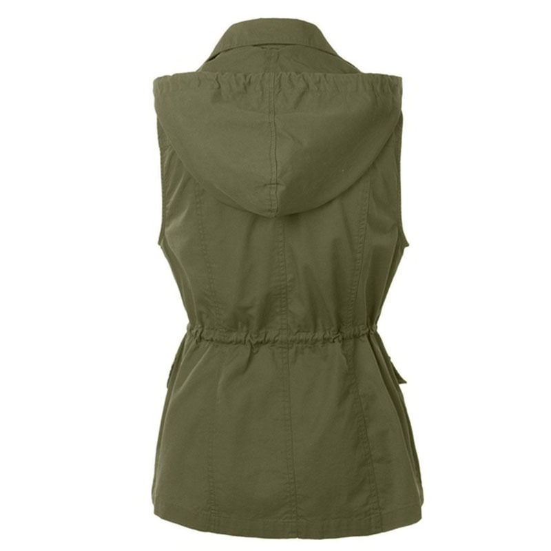 Moda transfronteriza europea y americana color sólido con capucha cordón ropa de trabajo chaleco más tamaño chaleco sin mangas abrigo para mujeres