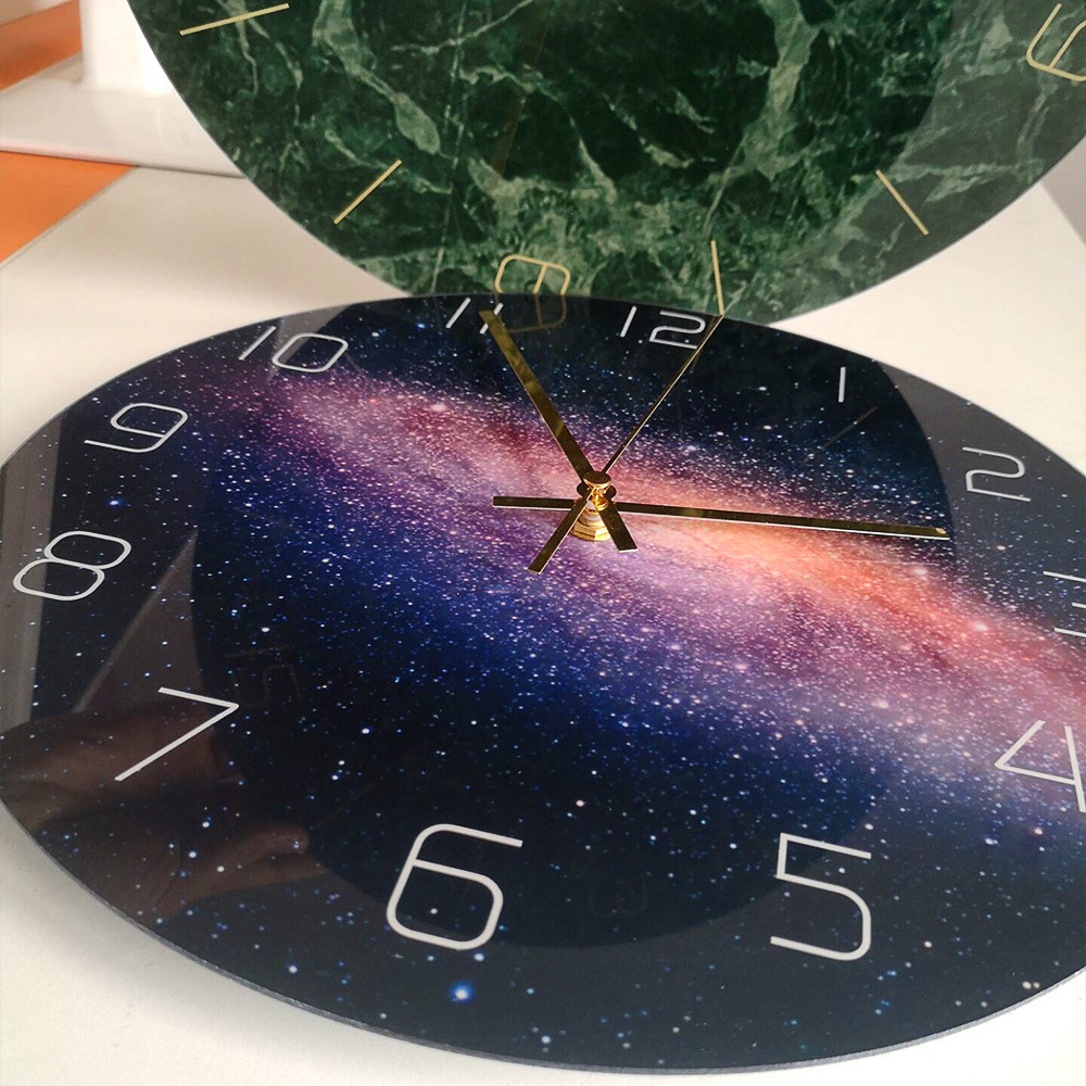 Nebula Wall Clock Tempered Glass Silent Movement Decorative Home_voghion.com