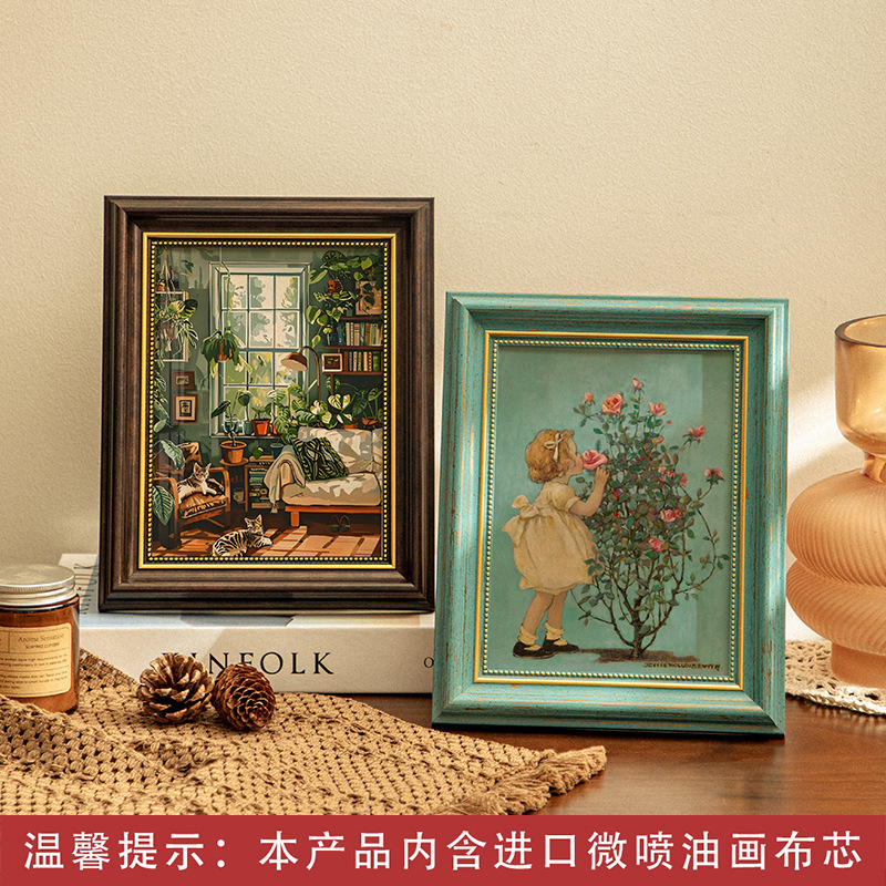 European-style Photo Frame Classical Flower Retro Photo Frame 7-inch Swing Table Van Gogh Oil Painting Decorative Picture Frame Wall-hanging Desktop Ornaments