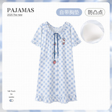 自带胸垫HelloKitty凯蒂猫睡裙女夏纯棉短袖睡衣裙可爱卡通家居裙