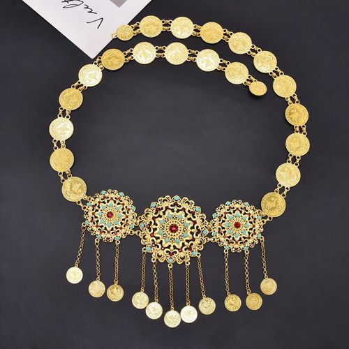 New hot selling retro coin tassel waist chain bohemian exotic belly dance beach body chain belt