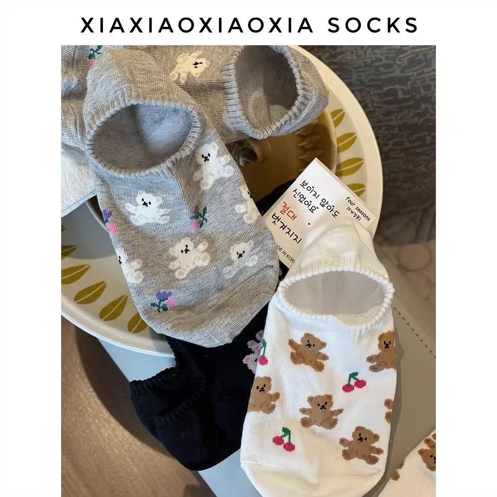 小熊襪子女淺口防滑女士船襪小熊頭船襪ins潮可愛夏季新款船襪