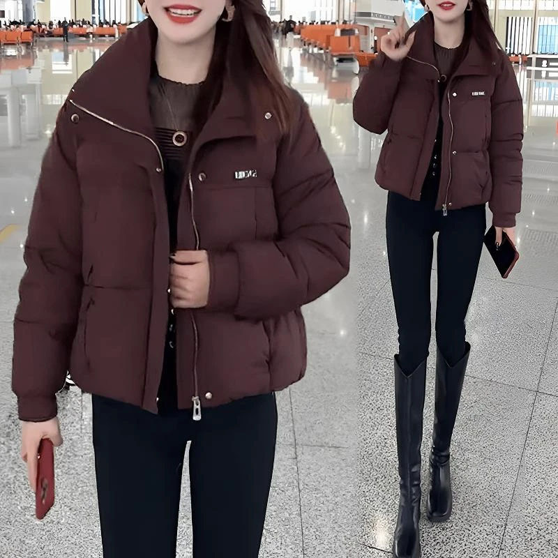 百搭时尚短款棉衣女洋气翻领外套冬季新款小个子宽松显瘦轻薄棉服