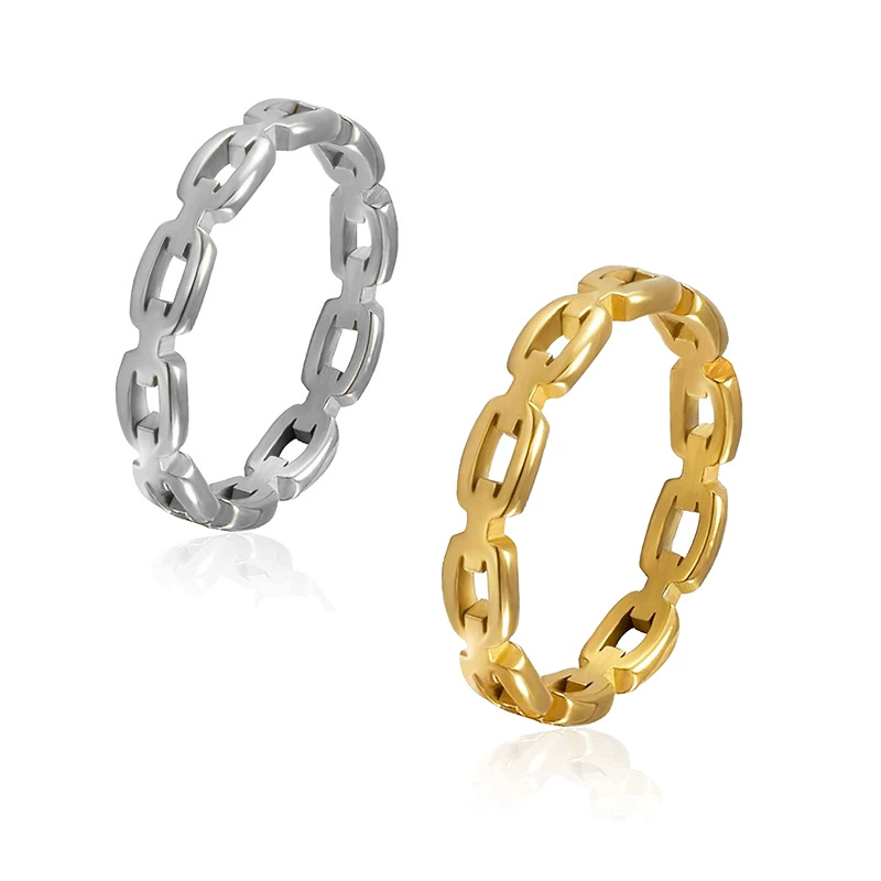 Xinghe корейский стиль простая 18K титановая сталь Геометрическая модная цепочка полые квадратные CHCI Европейское и американское кольцо тонкое кольцо для женщин