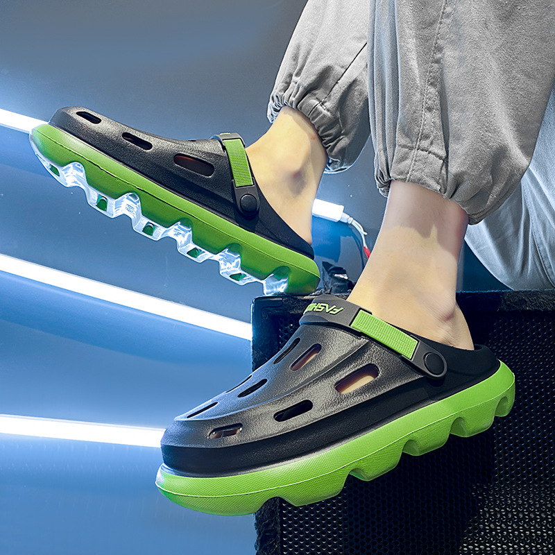 Sandalias de verano para hombre, resistente al desgaste, sentido de la caca, zapatos deportivos con agujeros de conducción, sandalias de playa antideslizantes de fondo grueso de dos desgaste