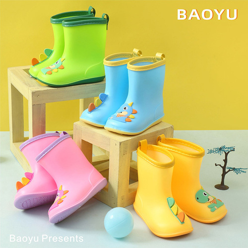 New children's rain boots Cartoon AB version dinosaur baby rain boots Boys and girls cotton water shoes Kindergarten children's shoes