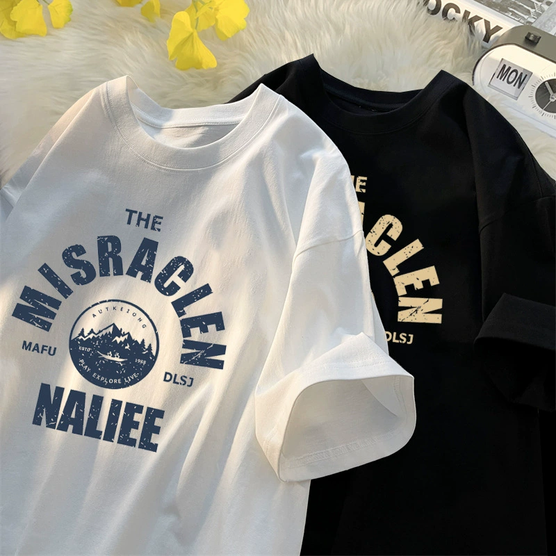 Прямая поставка с фабрики 2023, новая летняя Мужская модная Свободная Женская футболка с круглым вырезом и короткими рукавами, простая буквенная футболка, Повседневная футболка