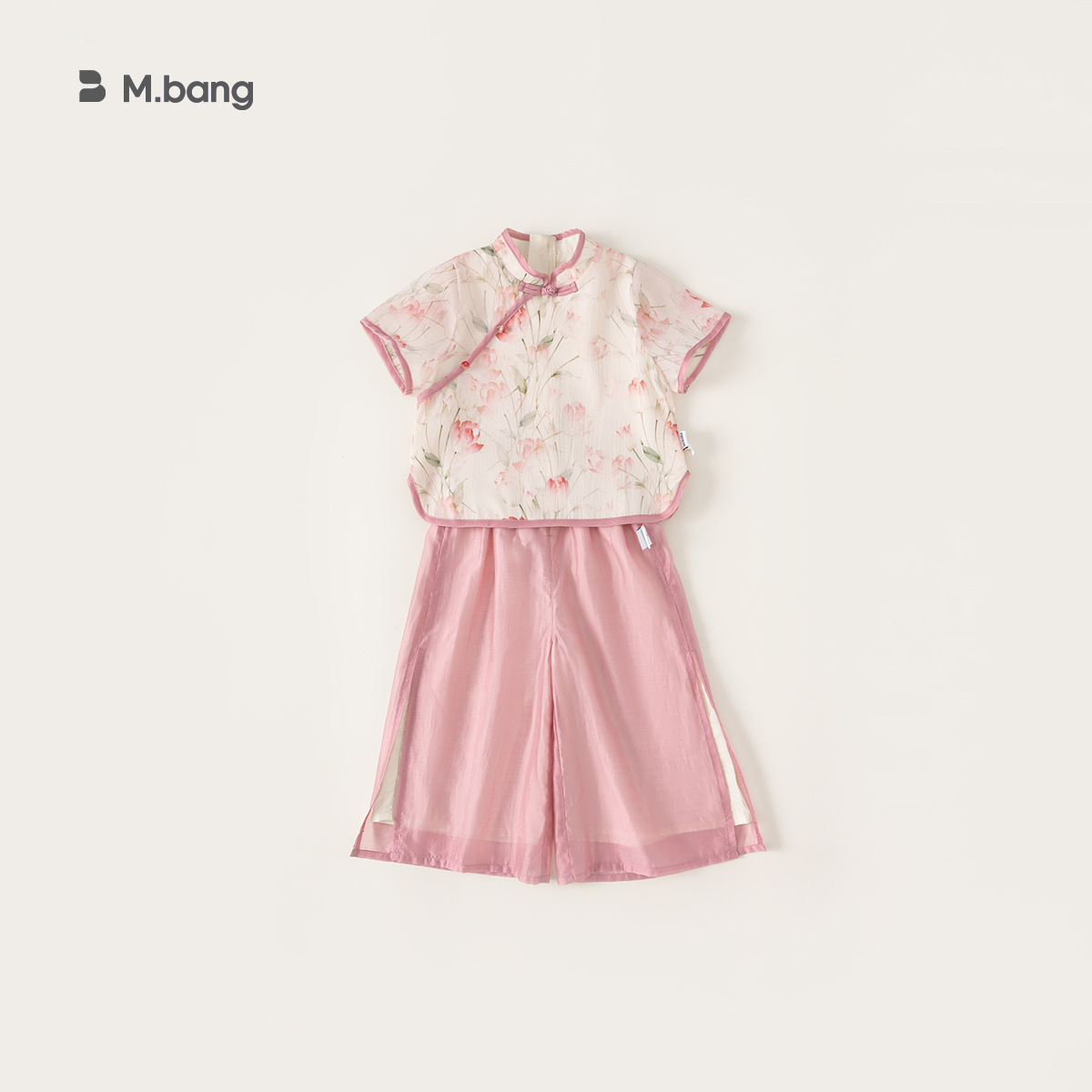Yubao ropa infantil para niñas estilo nacional de verano para niños de mediano y medio estilo chino nuevo chaqueta de flores delgada pantalones de piernas anchas dos piezas