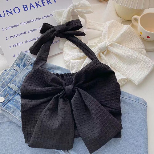 Girls summer new Korean style halterneck strapless vest for middle and older children short waist-revealing vest with bow knot vest
