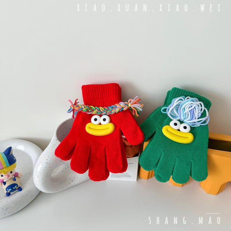 겨울 어린이 장갑 더러운 머리띠 못생긴 큰 입 장갑 개성 소년 소녀 따뜻한 뜨개질 다섯 손가락 두꺼워짐
