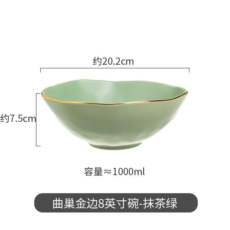 Moderno juego de regalo de tazones de sopa de lujo, diseño creativo de nido curvo irregular con vajilla de cerámica con borde dorado, que incluye platos, tazones y cucharas para uso doméstico.