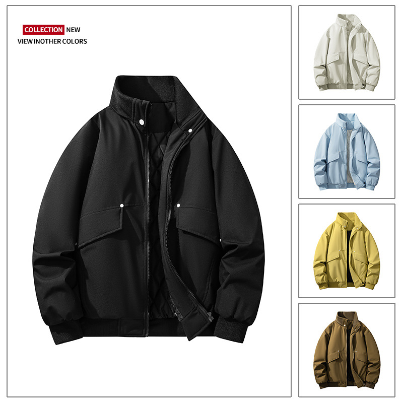 Drop-shipping men's spring stand-up collar cotton warm coat, business gentleman style, loose casual windproof and cold-proof jacket