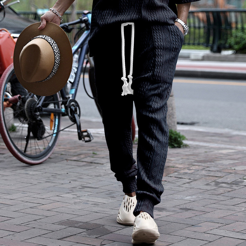 2024 New Jacquard Pants Personalized Hip Hop Men's Trousers Large Drawstring Men's Casual Pants_voghion.com