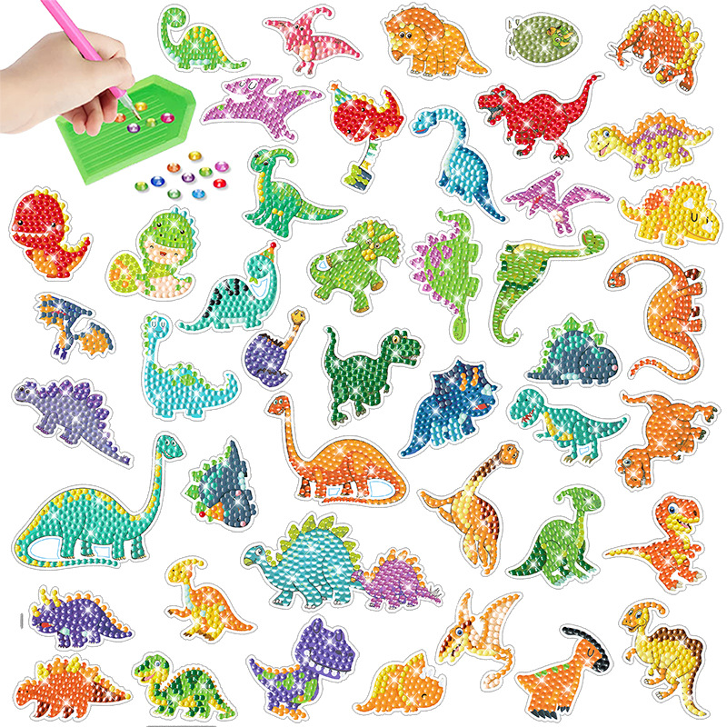 Juego de pegatinas de pintura de diamantes de dinosaurios, pegatinas aleatorias de dibujos animados para niños, pegatinas de pintura de diamantes hechas a mano, pegatinas de juguete, pegatinas para refrigerador