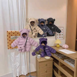 2025新款儿童连帽棉服宝宝轻薄羽绒棉衣男女童冬季外套卡通可爱熊