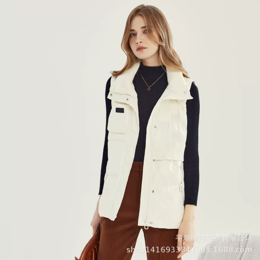 厂家定制24冬季新款90国标鹅绒女装马甲直充拼接达标羽绒背心百搭