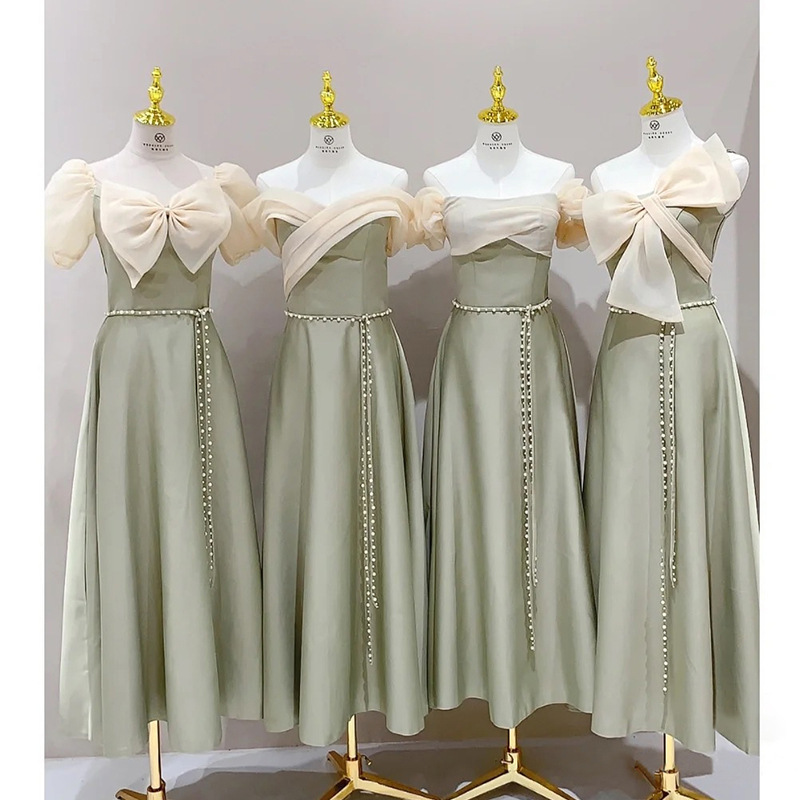 Green Satin bridesmaid dresses the new wedding sister group of girlfriends bridesmaid  dresses show thin can wear dress at ordinary times