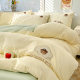 100% Cotton Four-Piece Bedding Set Bear Cartoon Embroider Pure Color Quilt Cover Bed Sheetss and Fitted Bed Sheetss 4-Piece Set