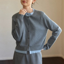 假两件针织衫女2025新款短款时尚气质百搭羊毛开衫长袖上衣