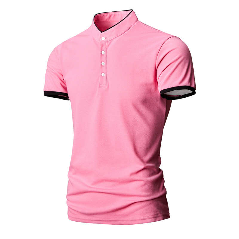 2023 Foreign Trade Large Size Standing Collar Summer Men's Casual Multi-color Short-sleeved Polo Shirt T-shirt Men's Cross-border Pink Top