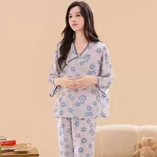 古典国风新中式睡衣女春夏秋季新款绵绸盘扣甜美家居服汉服两件套