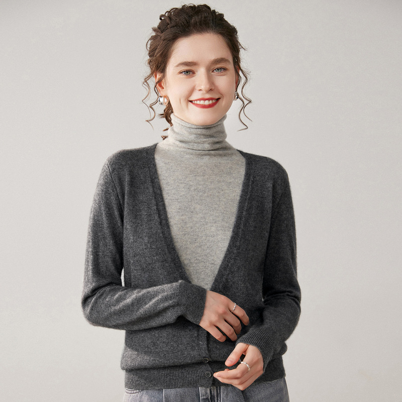 Pile Collar Cashmere Cardigan for Women 100% Pure Cashmere Fake Two-Piece Pullover Long-Sleeved Loose Knitted Bottoming Sweater Pile Collar Cashmere Cardigan for Women 100% Pure Cashmere Fake Two-Piece Pullover Long-Sleeved Loose Knitted Bottoming Sweater