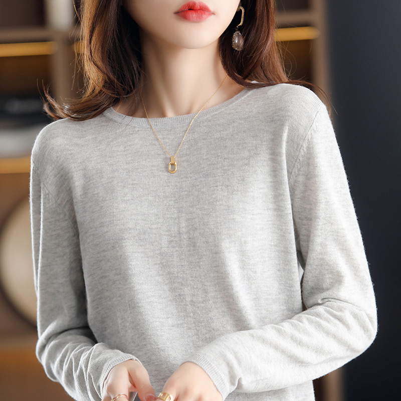 22 Shoulder Wool Knitwear Women's Autumn and Winter New Round Neck Loose Slimming Pullover Thin Loose Sweater Base Shirt