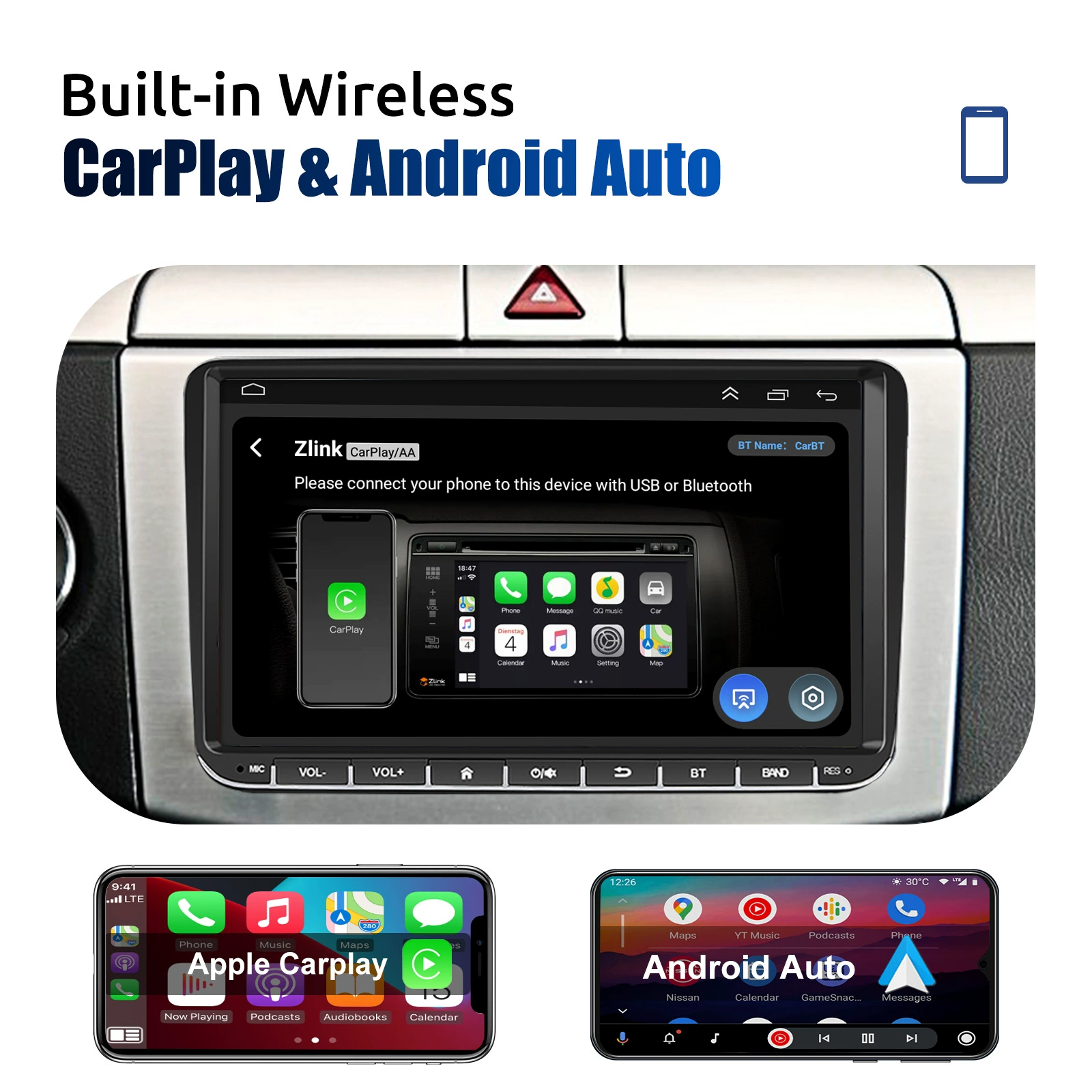9" Android 14, 4G+64G беспроводная автомобильная акустика с GPS‑навигацией, Wi‑Fi, RDS, FM‑тюнер, Bluetooth, эквалайзер, для моделей Volkswagen